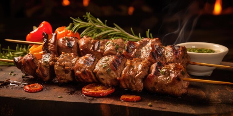 Brocheta De Cordero A La Parrilla Perfección Condimentada Magia Mediterránea Suave Luz De Las Velas