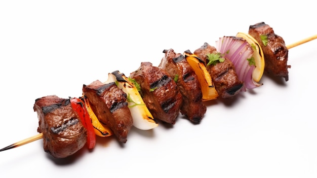 Foto brocheta de kebab de pollo shish imagen de fondo blanco arte generado por ai