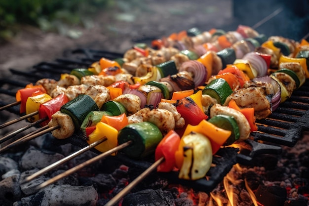 Brochetas de carne y verduras a la brasa generativa ai