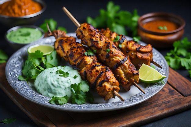 Brochetas indias de pollo tikka