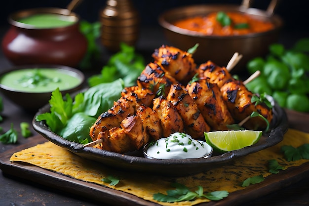 Brochetas indias de pollo tikka