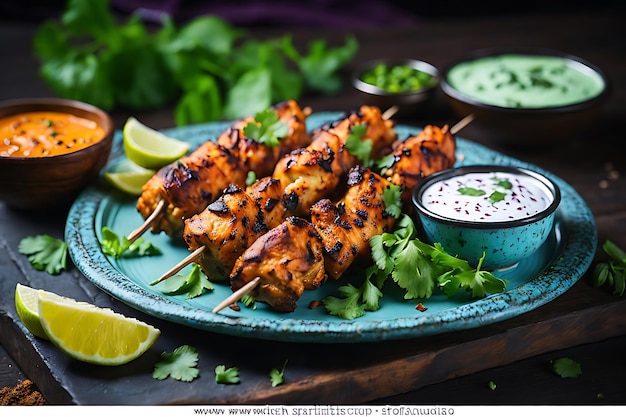 Brochetas indias de pollo tikka