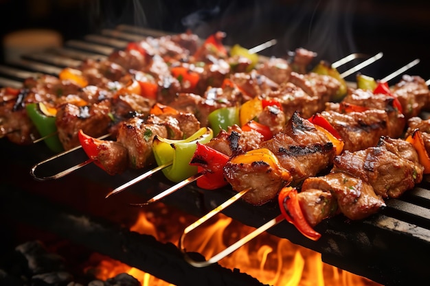 Brochetas de kebap de Adana chisporroteantes a la parrilla