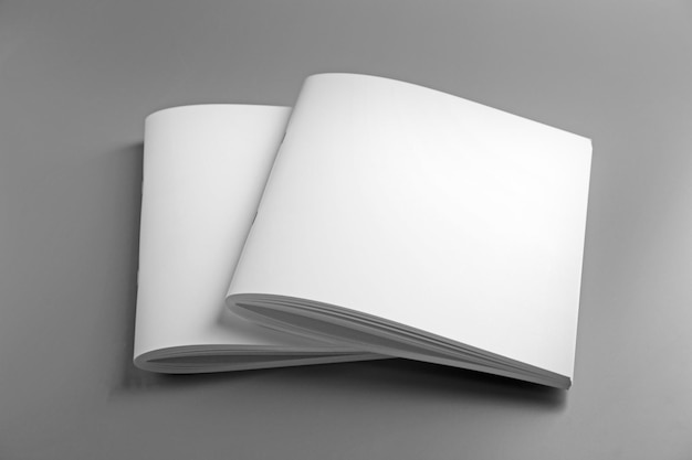 Brochuras em branco sobre fundo cinza