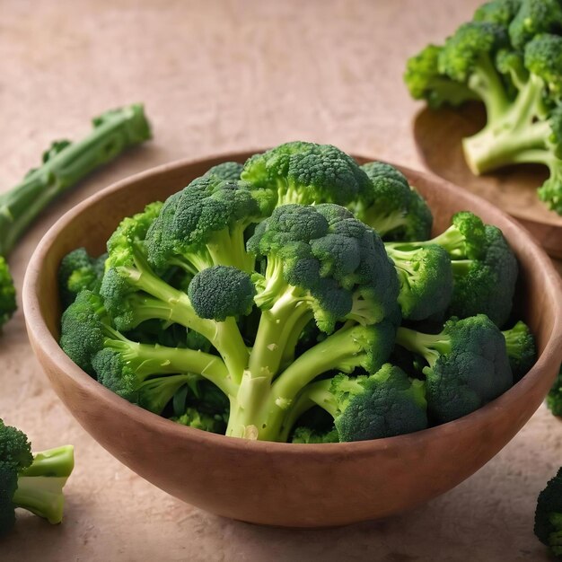 Brócoli de brócoli verde fresco en un cuenco sobre un fondo de colores de cerca de verduras frescas