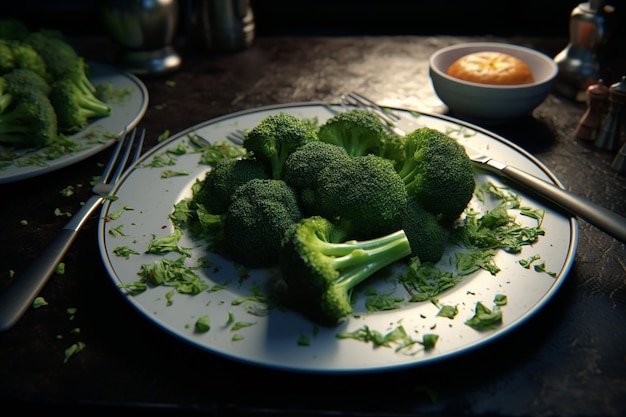 Brócoli cocido en el plato