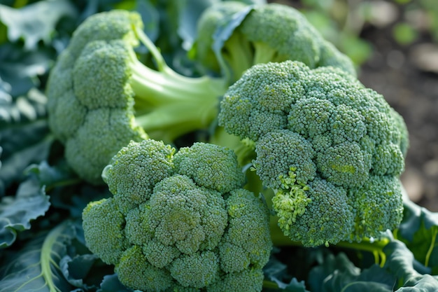 Brócoli en el jardín de primer plano de verduras frescas verdes