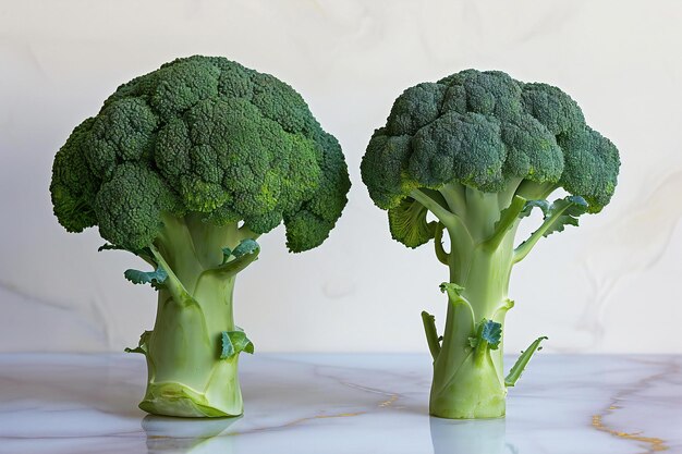 Brócoli en una mesa de mármol blanco Vegetales para una alimentación saludable