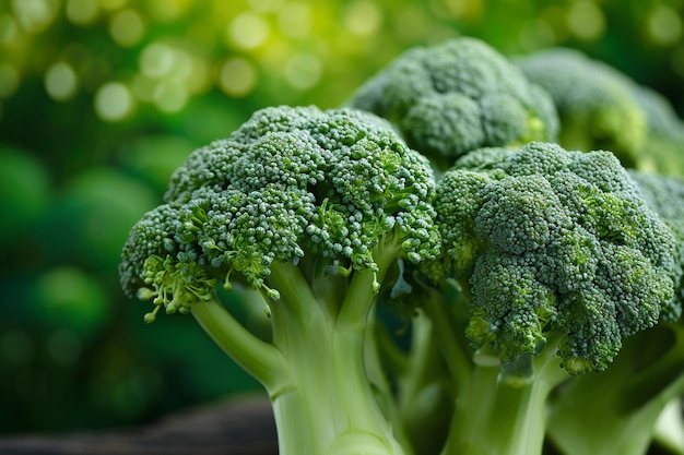 Foto brócolis verde fresco em uma mesa de madeira em close-up conceito de comida saudável