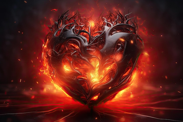 Foto broken heart in fire valentines tristeza ai generativa