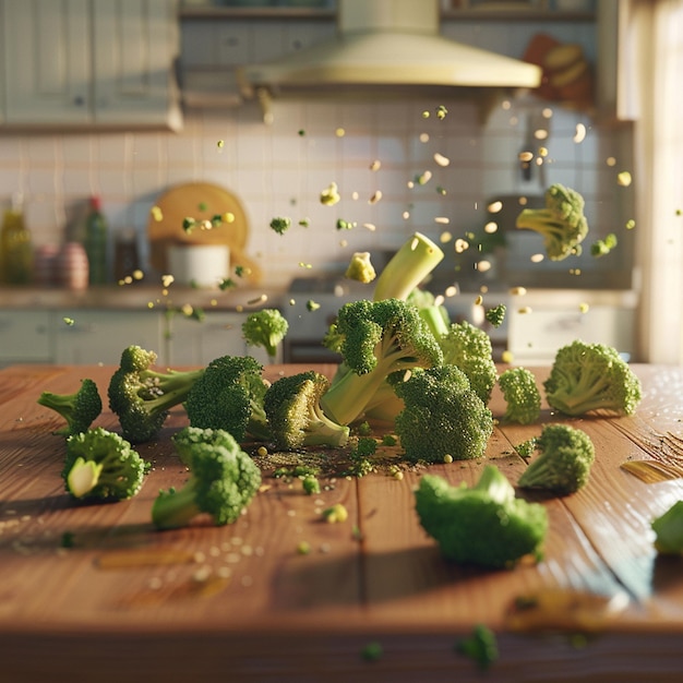 Foto brokkoli auf dem modernen küchentisch