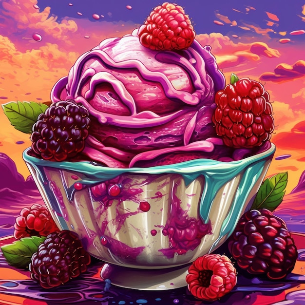 Brombeer-Cobbler-Eis im Kunststil