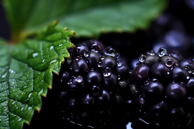 Brombeeren mit grünem Blatt