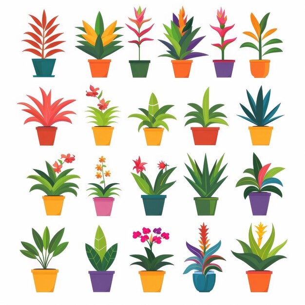 Bromeliad Bromeliaceae Gattungen Topfpflanze Icon Set Bromeliaceae Genres Pflanze Flach Design