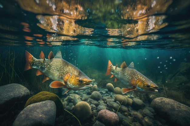 Brook Trout Fish Underwater Lush Nature by Generative AI