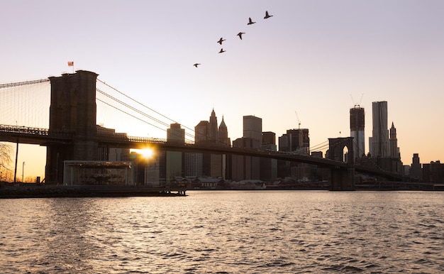 Brooklyn Bridge in Richtung Lower Manhattan