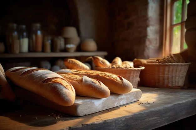 Brot auf einem Schneidebrett in einer Bäckerei