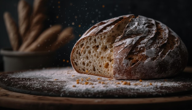 Brot auf einem Tisch mit Mehl darauf