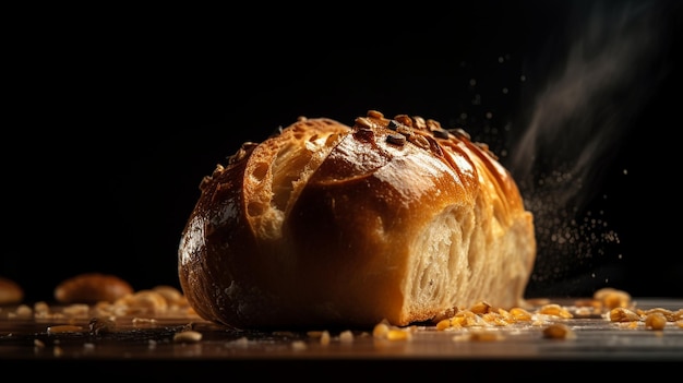 Brot auf einer Holzoberfläche mit schwarzem Hintergrund