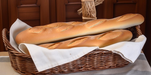 Brot in einem Korb mit weißem Tuch