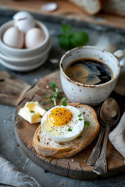 Brot mit Butter und Käse und gekochtem Ei Generative KI