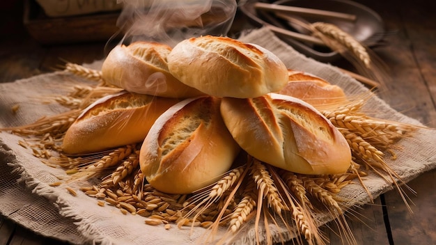 Brot mit Getreide und Weizen auf Stoff