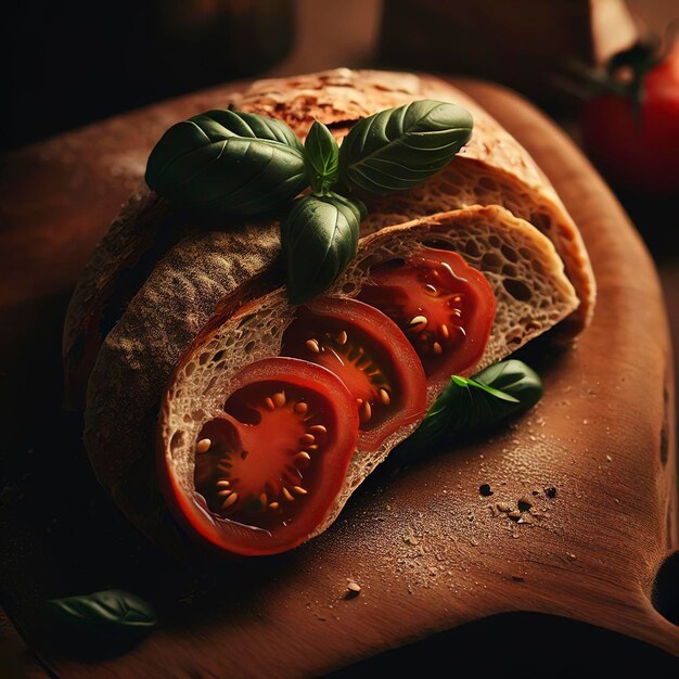 Brot mit Tomaten und Basilikum