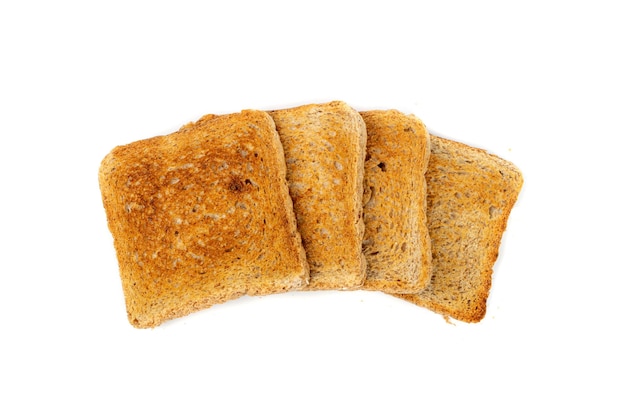 Brot-Toasts, isolierte geröstete Sandwich-Quadratscheiben, Laibstücke für Toast auf weißem Hintergrund