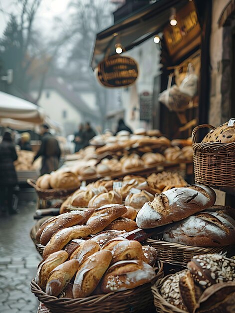 Foto brotbäcker verkaufen frisch gebackenes brot auf einem markt im markt für tradition und kultur von kra