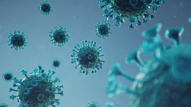 Brote de coronavirus. patógeno que afecta el tracto respiratorio. infección por covid-19. concepto de una pandemia, infección viral. coronavirus dentro de un humano. infección viral, ilustración 3d