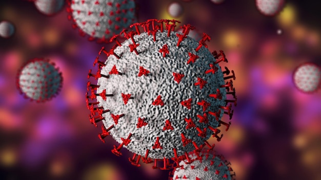 Brote de coronavirus render 3d Primer plano de virus de microscopio generado por computadora