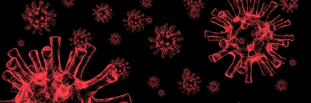 Brote de coronavirus, vista microscópica de las células del virus de la influenza. Ilustración 3D