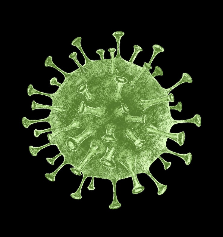 Foto brote mortal de coronavirus concepto de riesgo médico para la salud pandémico célula de enfermedad en negro