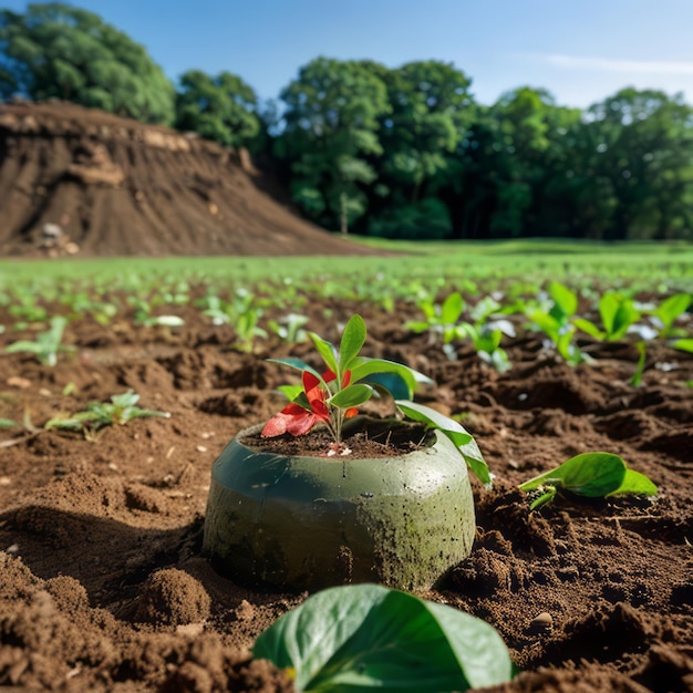 Foto un brote verde está creciendo de la tierra rica que significa esperanza y crecimiento