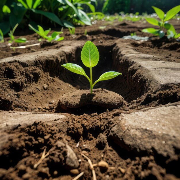 un brote verde está creciendo de la tierra rica que significa esperanza y crecimiento