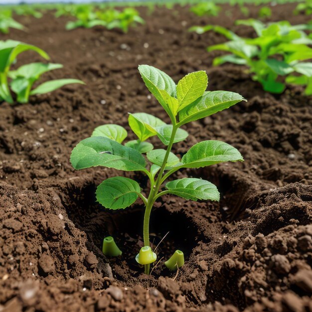 un brote verde está creciendo de la tierra rica que significa esperanza y crecimiento