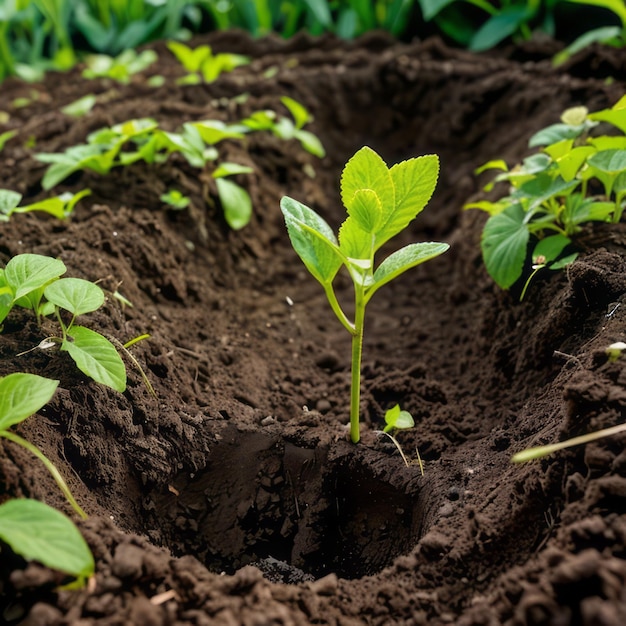 un brote verde está creciendo de la tierra rica que significa esperanza y crecimiento