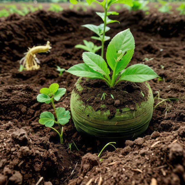 un brote verde está creciendo de la tierra rica que significa esperanza y crecimiento