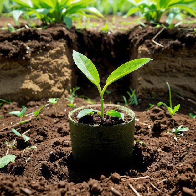 un brote verde está creciendo de la tierra rica que significa esperanza y crecimiento