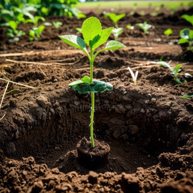 un brote verde está creciendo de la tierra rica que significa esperanza y crecimiento