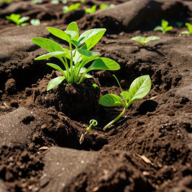 un brote verde está creciendo de la tierra rica que significa esperanza y crecimiento