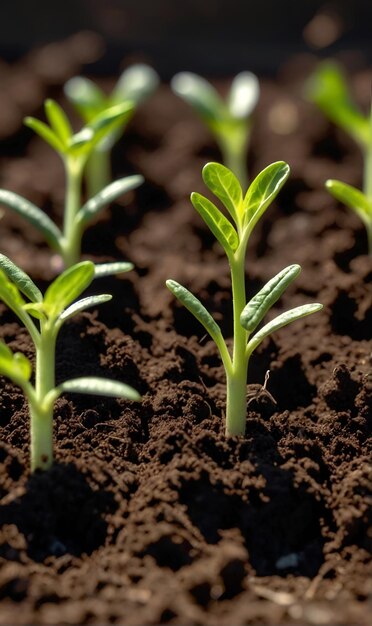 brotes jóvenes en la cama del jardín