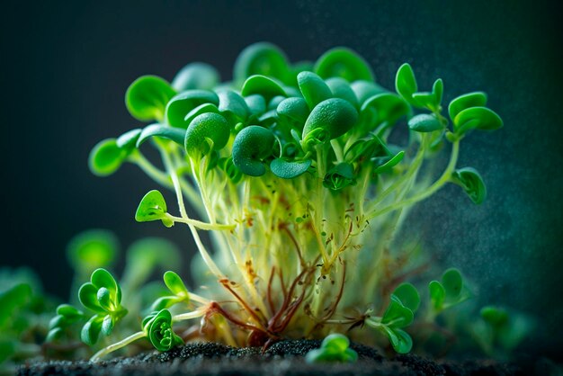 Foto brotes jóvenes de verduras microgreens concepto de alimentación saludable