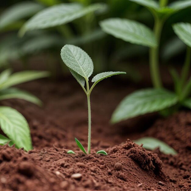 Brotes verdes en el suelo oscuro