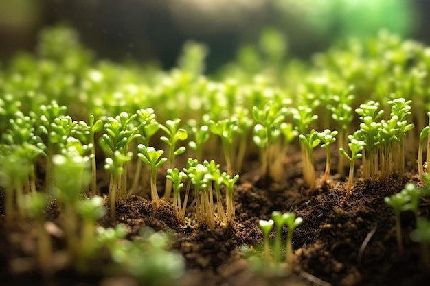 Brotos germinados formando uma paisagem pitoresca de verdura fresca IA generativa