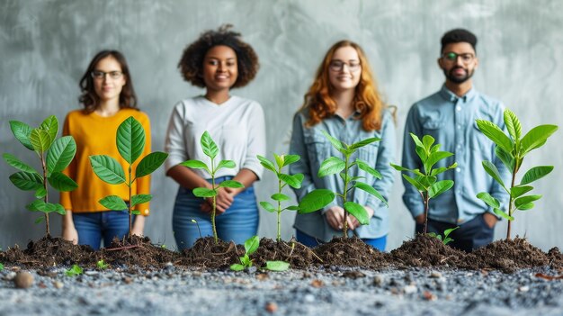 Foto brotos para cultivo com um grupo de voluntários