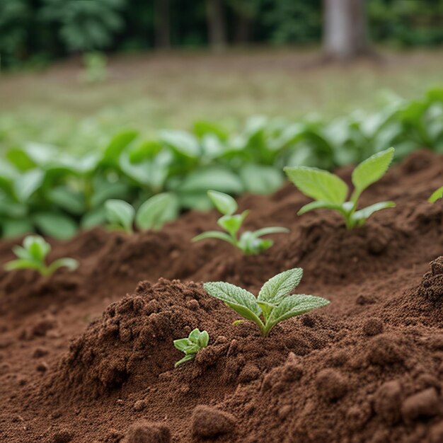 Brotos verdes em solo escuro