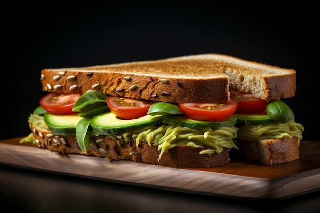 Brotscheibe mit Avocado-Pasta und Gemüse