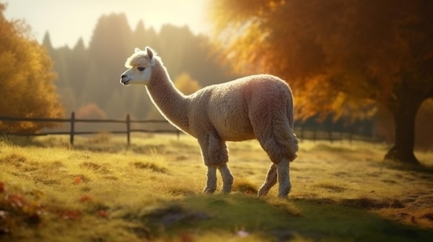 Brown avistou Llama em um campo verde em uma fazenda