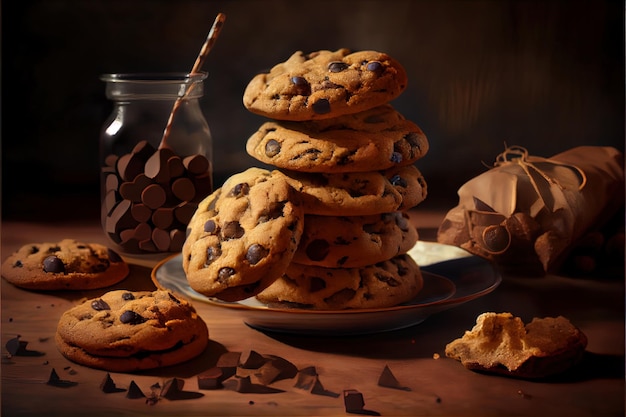 Brown Chocolate Chip Cookies frisches Essen